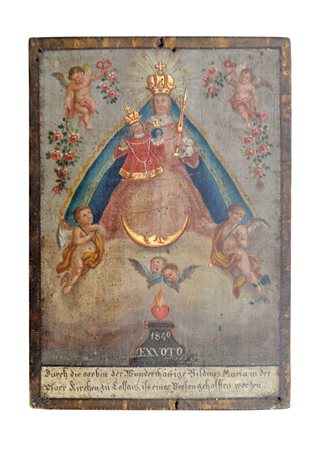Anonym/Anonimo Immagine votiva della Madonna con Bambino,Kolsass 1840;Olio su...