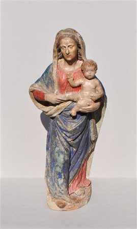 Anonym/Anonimo Madonna con bambino, XVIII sec.;Terracotta dipinta, segni di...