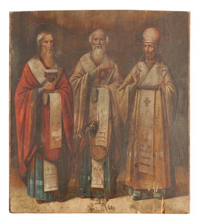Anonym/Anonimo Icona con tre santi, XIX secolo;Tempera su tavola, 40,5 x 36...
