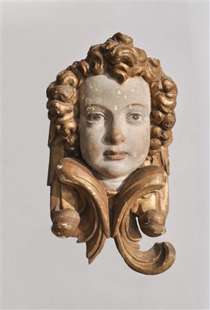Anonym/Anonimo Angelo barocco, XVIII sec.;Scultura in legno dipinto, altezza...