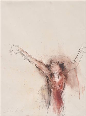 Erich Stecher Cristo;Tecnica mista su carta, 31 x 23 cm, in cornice Firma