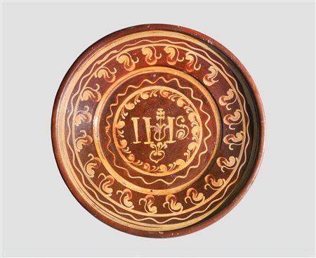 Anonym/Anonimo Piatto in ceramica "IHS", Tirolo, XIX secolo ca.;Ceramica...