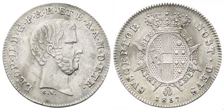 FIRENZE. Granducato di Toscana. Leopoldo II di Lorena (1824-1859), Mezzo Paolo 1857; Ag (1,35 g; 17,5 mm)