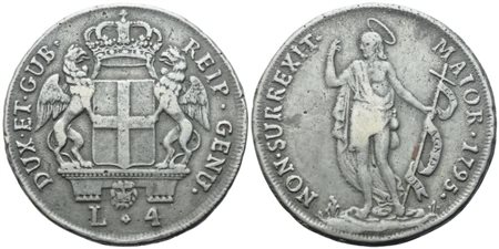 GENOVA. Repubblica. Dogi Biennali (1528-1797). 4 Lire 1795; Ag (13,87 g; 33,5 mm)