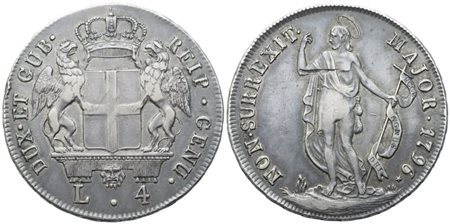 GENOVA. Repubblica. Dogi Biennali (1528-1797). 4 Lire 1796; Ag (16,68 g; 33,5 mm)