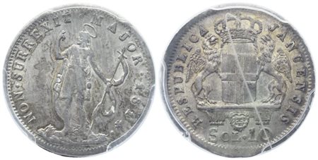 GENOVA. Repubblica genovese (20 aprile 1814-4 gennaio 1815). 10 Soldi 1814; Ag 