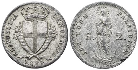 GENOVA. Repubblica genovese (20 aprile 1814-4 gennaio 1815). 2 Soldi 1814; Mi (2,14 g; 17,6 mm)