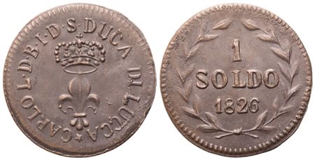 LUCCA. Ducato di Lucca. Carlo Ludovico di Borbone (1824-1847). Soldo 1826; Cu (3,15 g; 21,6 mm)