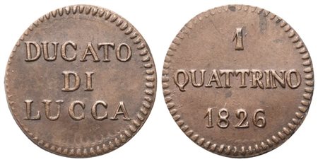 LUCCA. Ducato di Lucca. Carlo Ludovico di Borbone (1824-1847). 1 Quattrino 1826; Cu (1,20 g; 15 mm)