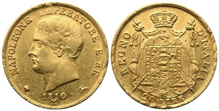 MILANO. Napoleone I Re d'Italia (1805-1814). 20 Lire 1810; Au (6,46 g; 20,5 mm)