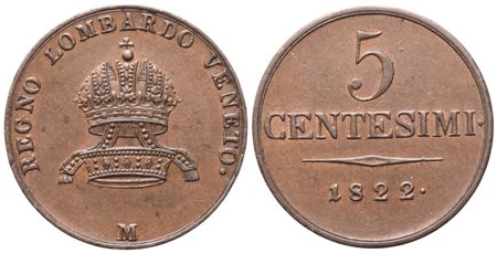 MILANO. Regno Lombardo-Veneto. Francesco I d'Asburgo Lorena (1815-1835), 5 Centesimi 1822; Cu (9 g; 23,8 mm)