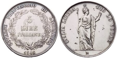 MILANO. Governo Provvisorio di Lombardia (1848). 5 Lire 1848; Ag (24,96 g; 37 mm)