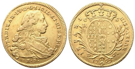NAPOLI. Regno di Napoli. Ferdinando IV di Borbone (1759-1816), 6 Ducati 1769; Au (8,81 g; 25,5 mm)