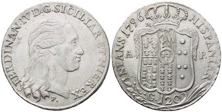 NAPOLI. Regno di Napoli. Ferdinando IV di Borbone (1759-1816). Piastra 1796; Ag (27,60 g; 39,6 mm)