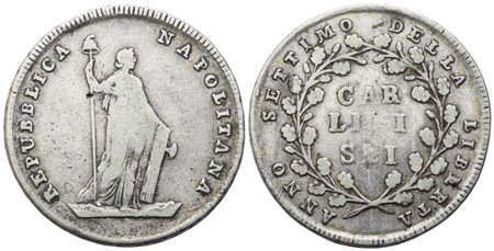 NAPOLI. Repubblica Napoletana (1799). Mezza Piastra da 6 Carlini 1799 (Anno VII); Ag (13,59 g; 31,5 mm; 6 h)