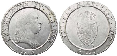 NAPOLI. Regno di Napoli. Ferdinando IV di Borbone (1759-1816). Piastra 1805; Ag (27,57 g; 39 mm)