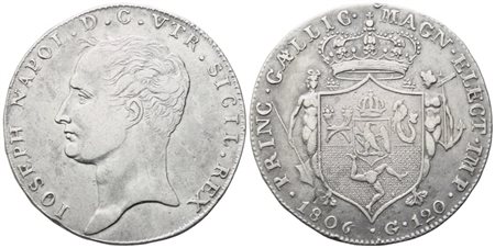 NAPOLI. Regno di Napoli. Giuseppe Napoleone (1806-1808). Piastra 1806; Ag (27,58 g; 37,4 mm)
