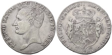 NAPOLI. Regno di Napoli. Giuseppe Napoleone (1806-1808). Piastra 1808; Ag (27,33 g; 37,4 mm)