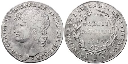 NAPOLI. Regno delle Due Sicilie. Gioacchino Murat (1808-1815). Piastra da 12 Carlini 1810; Ag (27,56 g; 38,3 mm)