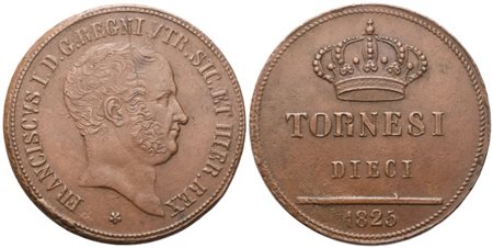 NAPOLI. Regno delle Due Sicilie. Francesco I di Borbone (1825-1830). 10 Tornesi 1825; Cu (29,25 g; 38,2 mm)