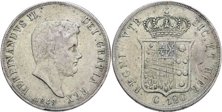 NAPOLI. Regno delle Due Sicilie. Ferdinando II di Borbone (1830-1859). Piastra 1849; Ag (27,50 g)