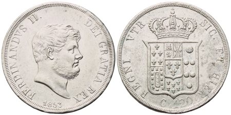 NAPOLI. Regno delle Due Sicilie. Ferdinando II di Borbone (1830-1859). Piastra 1853; Ag (27,50 g; 36,8 mm)