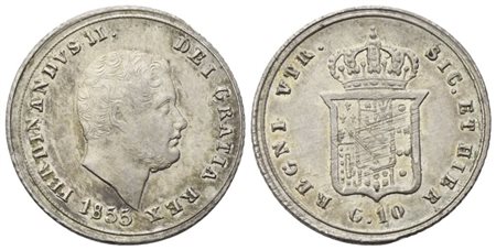 NAPOLI. Regno delle Due Sicilie. Ferdinando II di Borbone (18380-1859). Carlino 1855; Ag (2,34 g; 18 mm)