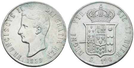 NAPOLI. Regno delle Due Sicilie. Francesco II di Borbone (1859-1860). Piastra 1859; Ag (27,5 g; 36,5 mm)