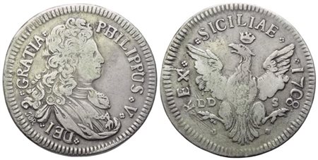 PALERMO. Regno di Sicilia. Filippo V di Borbone (1701-1713). 4 tarì 1708; Ag (10,30 g; 30,4 mm)