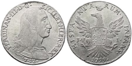 PALERMO. Regno di Sicilia. Ferdinando III di Borbone (1759-1816). 12 Tarì 1799; Ag (27,30 g; 38 mm)