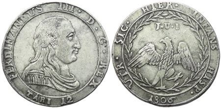 PALERMO. Regno di Sicilia. Ferdinando III di Borbone (1759 - 1816). 12 Tarì 1806. Ag (27,16 g; 38,9 mm)