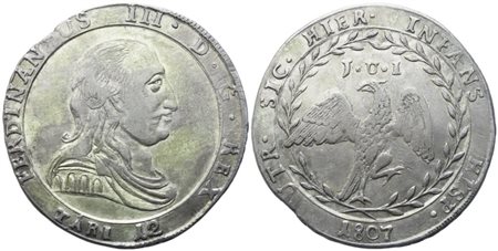 PALERMO. Regno di Sicilia. Ferdinando III di Borbone (1759 - 1816). 12 Tarì 1807; Ag (27,12 g; 38,5 mm)