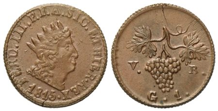 PALERMO. Regno di Sicilia. Ferdinando III di Borbone (1759-1816). Grano 1815; Cu (3,15 g; 18 mm)
