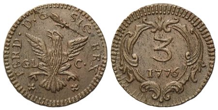 PALERMO. Regno di Sicilia. Ferdinando III di Borbone (1759-1816). Mezzo grano 1776; Cu (2,67 g; 18,5 mm)