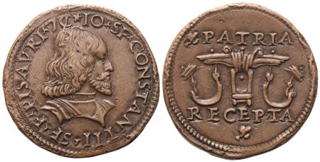 PESARO. Ducato di Urbino. Giovanni Sforza (1483-1500 e 1503-1510). Prova del testone; Æ (12,86 g; 27,6 mm)