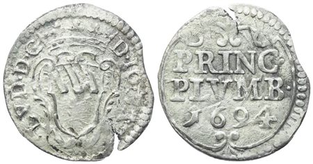 PIOMBINO. Giovanni Battista Ludovisi (Principe, 1665-1699). Soldo, 1694; Cu argentato (1,57 g; 22 mm)