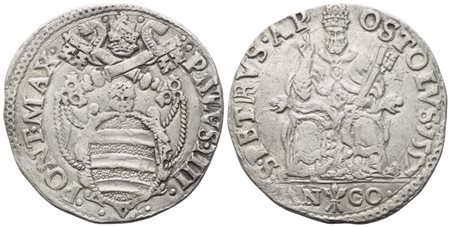 STATO PONTIFICIO. Ancona. Paolo IV (1555-1559). Testone 1557; Ag (9,40 g; 28,6 mm)