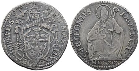 STATO PONTIFICIO. Bologna. Paolo V (1605-1621). Lira 1619; Ag (7,49 g; 30,8 mm)