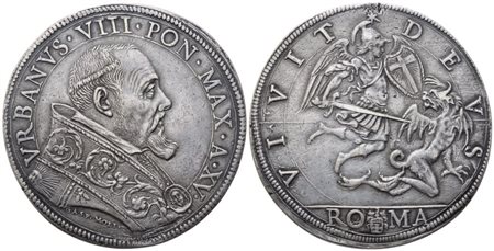 STATO PONTIFICIO. Roma. Urbano VIII (1623-1644). Piastra Anno XV; Ag (31,45 g; 41,5 mm)