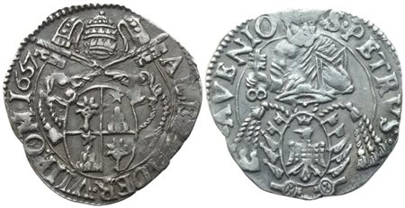 AVIGNONE. Alessandro VII (1655-1667). Carlino 1657; Ag (2,10 g; 22,5 mm)