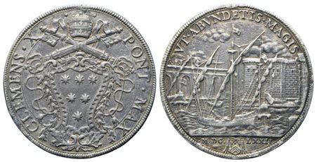 STATO PONTIFICIO. Roma. Clemente X (1670 - 1676). Piastra 1672 "Porto di Civitavecchia"; Ag (31,37 g; 43,08 mm)