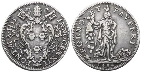 STATO PONTIFICIO. Roma. Innocenzo XII (1691-1700). Testone 1694 – Anno IIII; Ag (9,02 g; 31,2 mm)