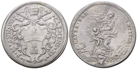 STATO PONTIFICIO. Roma. Clemente XI (1700-1721). Testone 1707 – Anno VII; Ag (8,96 g; 31,8 mm)