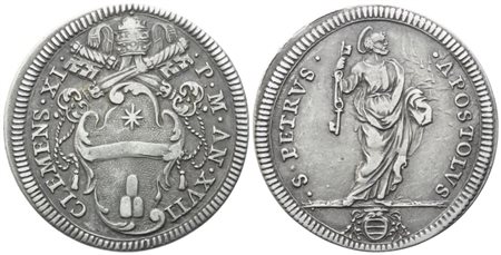 STATO PONTIFICIO. Roma. Clemente XI (1700-1721). Giulio – Anno XVII; Ag (2,93 g; 25,3 mm)