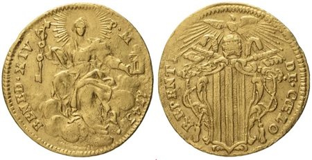 STATO PONTIFICIO. Roma. Benedetto XIV (1740 - 1758). Zecchino 1743. Au (3,37 g; 21,5 mm)