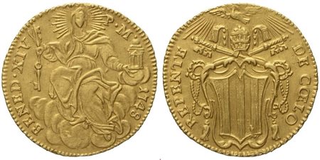 STATO PONTIFICIO. Roma. Benedetto XIV (1740 - 1758). Zecchino 1748; Au (3,40 g; 20,8 mm)