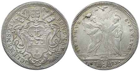 STATO PONTIFICIO. Roma. Clemente XIV (1769-1774). Testone 1773 – Anno V; Ag (7,91 g; 30,5 mm)