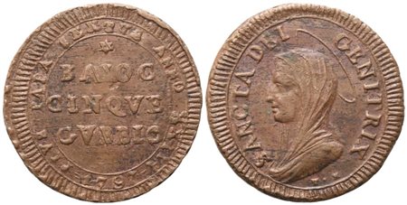 STATO PONTIFICIO. Gubbio. Pio VI (1775-1799). Madonnina da 5 Baiocchi 1797 – Anno XXIII; Æ (15,82 g; 33 mm)