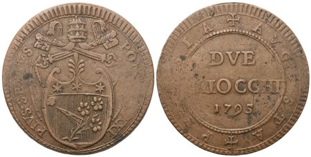 STATO PONTIFICIO. Perugia. Pio VI (1775-1799). 2 Baiocchi 1795 – Anno XXI; Cu (18,63 g; 35,6 mm)