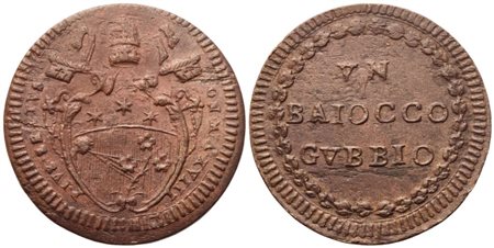 STATO PONTIFICIO. Gubbio. Pio VI (1775-1799). Baiocco Anno XVIII; Cu (10,65 g; 33 mm)